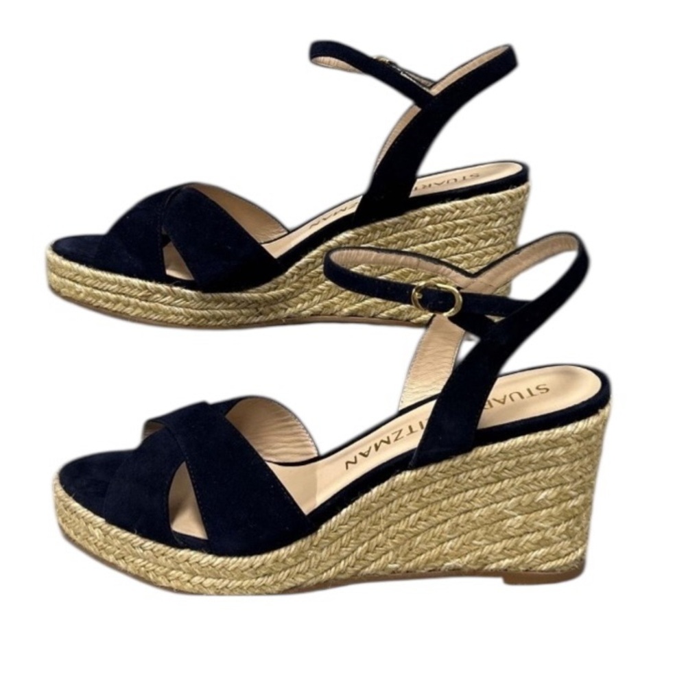 Stuart Weitzman Navy Suede Rosemarie Wedge Sandals - Picture 2 of 4